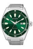 Citizen Eco Drive Vintage Green Dial Silver Steel Strap Watch For Men - AW1598-70X Buy Now By Citizen