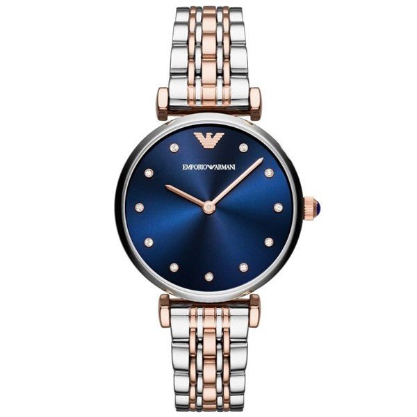 Emporio Armani Gianni T Bar Crystal Blue Dial Two Tone Steel Strap Watch For Women - AR11092 Buy Now By Emporio Armani