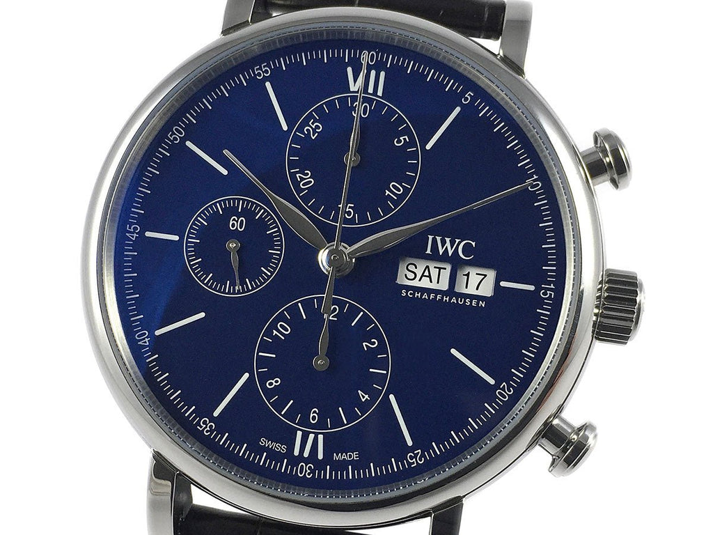 IWC Portofino Chronograph Blue Dial Black Leather Strap Watch for Men - IW391023 Buy Now By IWC