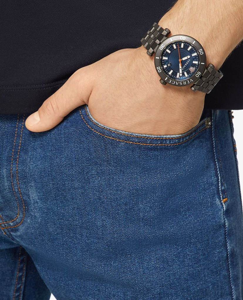 Versace Greca Sport Quartz Black Dial Black Steel Strap Watch For Men - VEZ300621 Buy Now By Versace