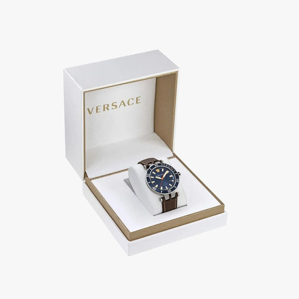 Versace Greca Sport Analog Blue Dial Brown Leather Strap Watch For Men - VEZ300121 Buy Now By Versace