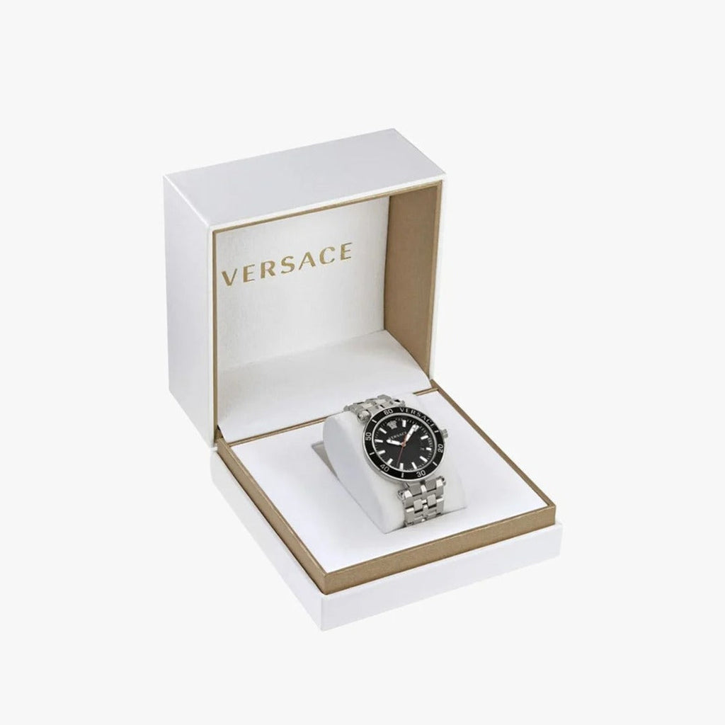 Versace Greca Sport Quartz Black Dial Silver Steel Strap Watch For Men - VEZ300321 Buy Now By Versace