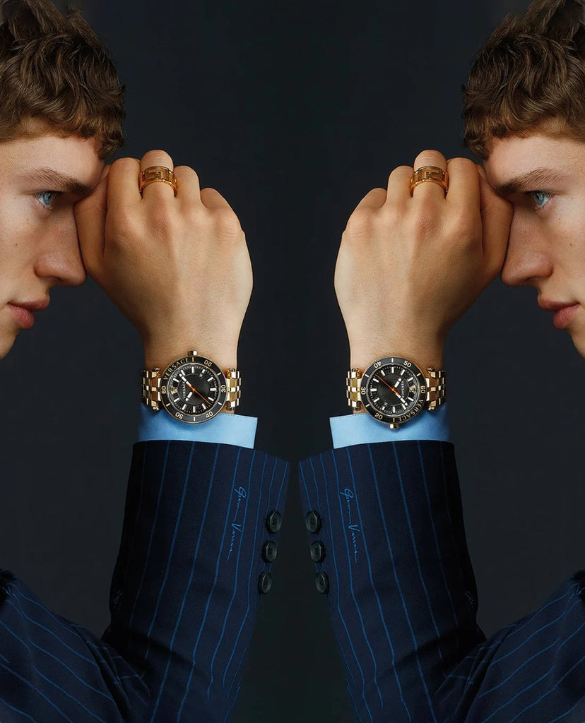 Versace Greca Sport Quartz Black Dial Gold Steel Strap Watch for Men - VEZ300721 Buy Now By Versace