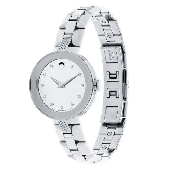 Movado Sapphire Diamonds Silver Dial Silver Steel Strap Watch For Women - 606814 Buy Now By Movado