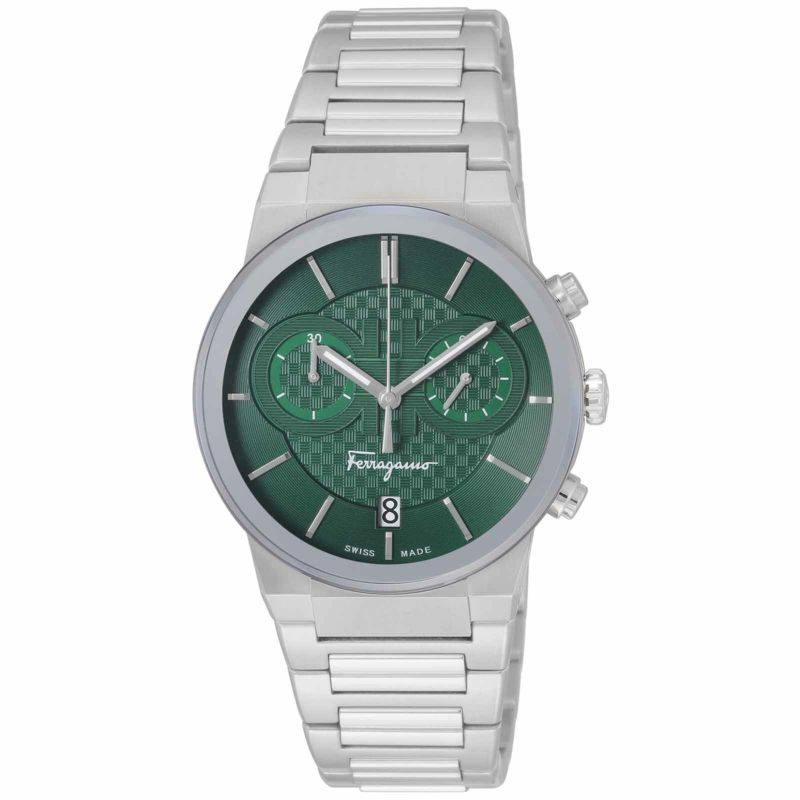 Salvatore Ferragamo Sapphire Chrono Green Dial Silver Steel Strap Watch for Men - SFME00421 Buy Now By Salvatore Ferragamo