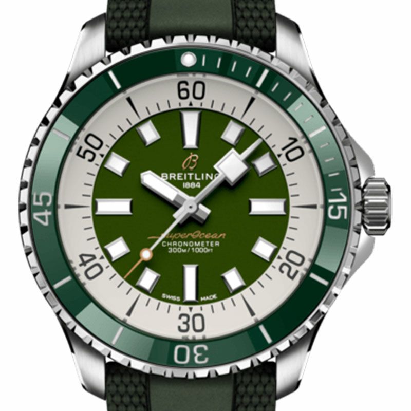 Breitling Superocean Automatic 44 Green Dial Green Rubber Strap Watch for Men - A17376A31L1S1 Buy Now By Breitling