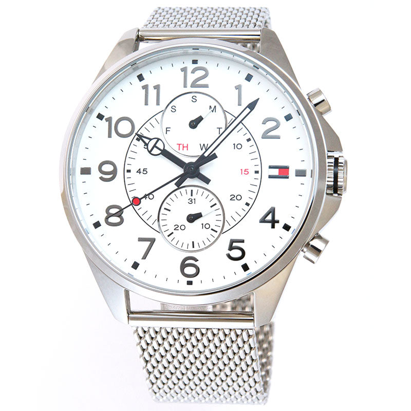 Tommy Hilfiger Dean Chronograph White Dial Silver Mesh Bracelet Watch for Men - 1791277 Buy Now By Tommy Hilfiger