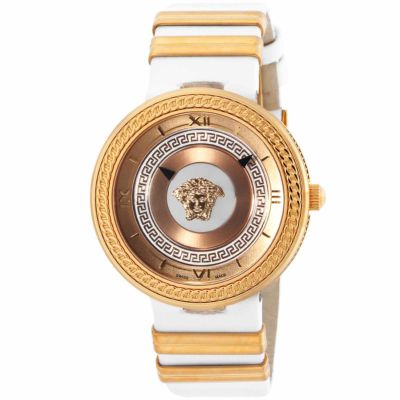 Versace V Metal Icon Gold Dial White & Gold Strap Watch for Women - VLC040014 Buy Now By Versace
