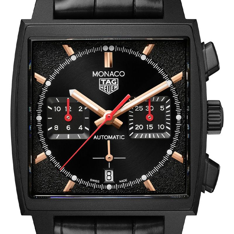 Tag Heuer Monaco Automatic Chronograph Black Dial Black Leather Strap Watch for Men - CBL2180.FC6497 Buy Now By Tag Heuer