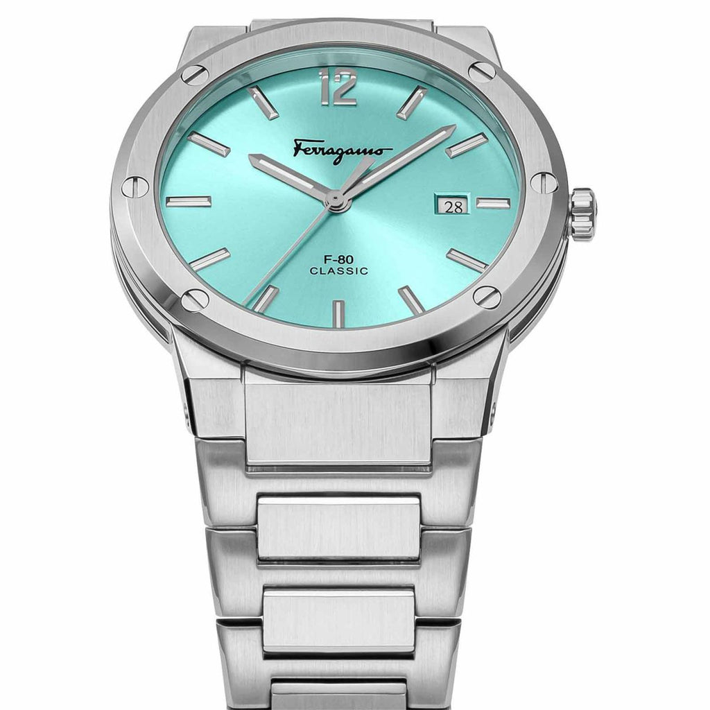 Salvatore Ferragamo F-80 Classic Tiffany Blue Dial Silver Steel Strap Watch for Men - SFDT02323 Buy Now By Salvatore Ferragamo