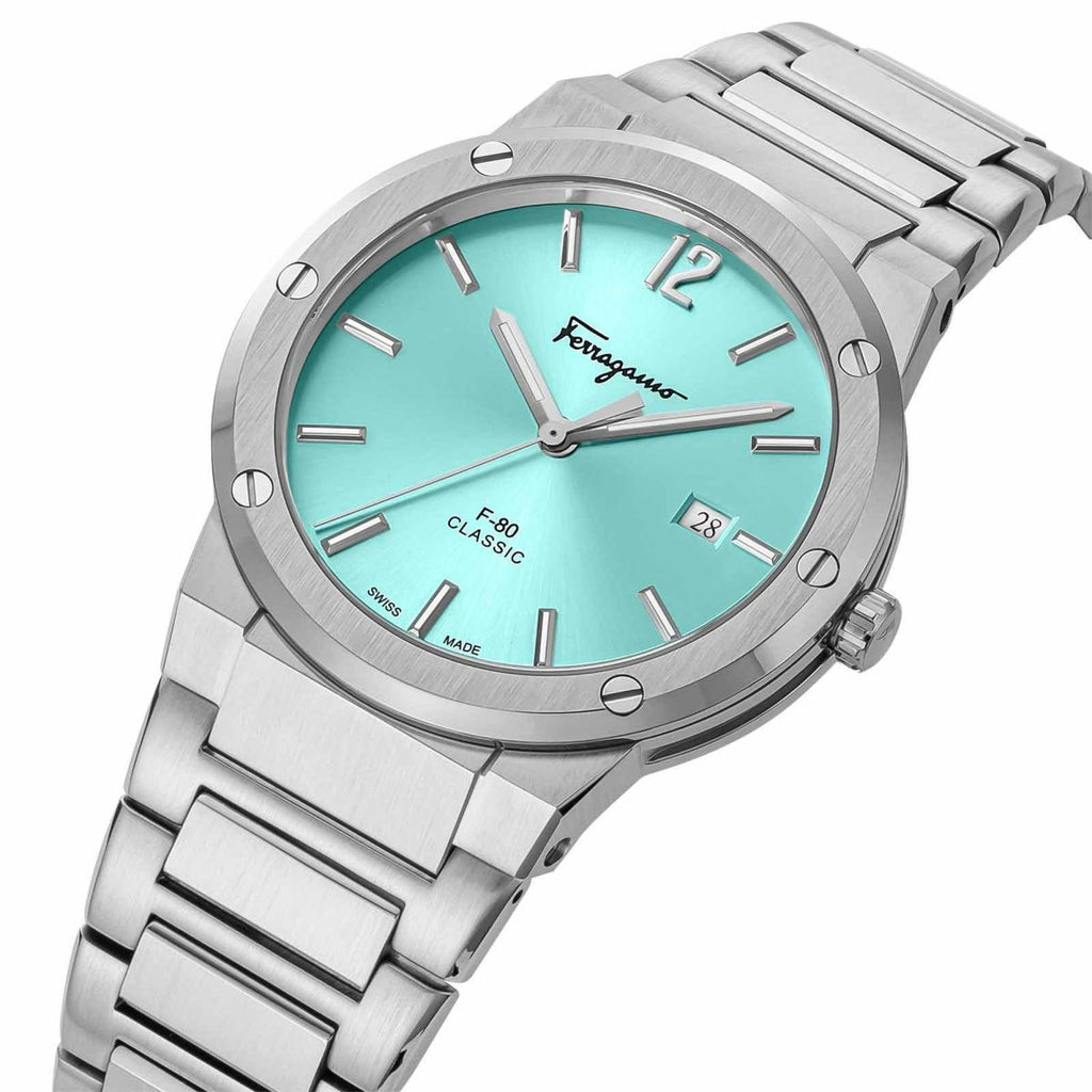 Salvatore Ferragamo F-80 Classic Tiffany Blue Dial Silver Steel Strap Watch for Men - SFDT02323 Buy Now By Salvatore Ferragamo