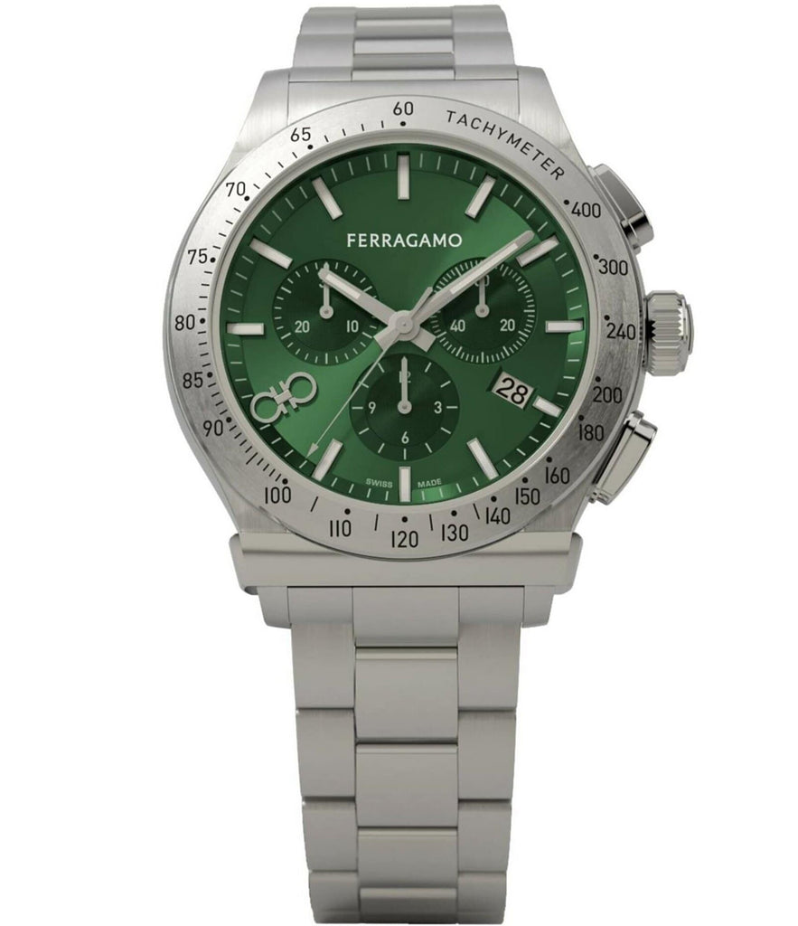 Salvatore Ferragamo 1927 Chrono Green Dial Silver Steel Strap Watch for Men - SFKZ00423 Buy Now By Salvatore Ferragamo