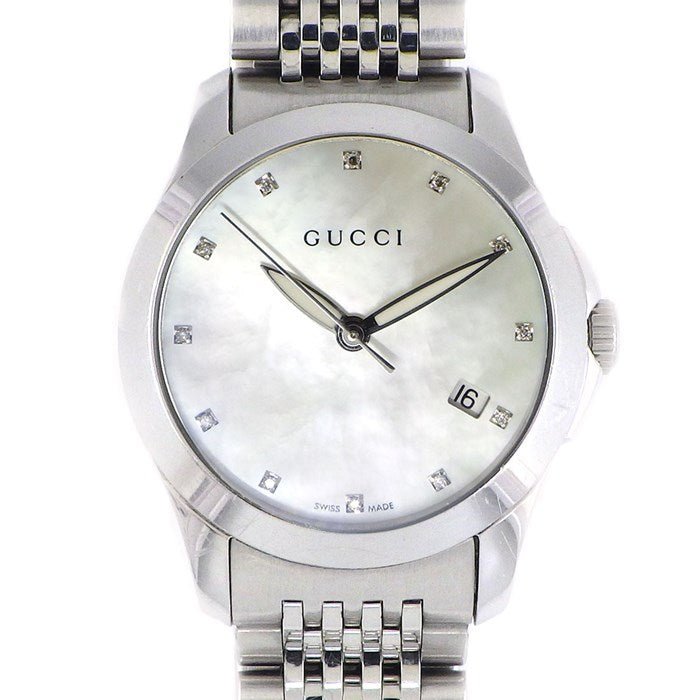 Gucci G Timeless Diamonds Mother of Pearl Dial Silver Steel Strap Watch For Women - YA126504 Buy Now By Gucci