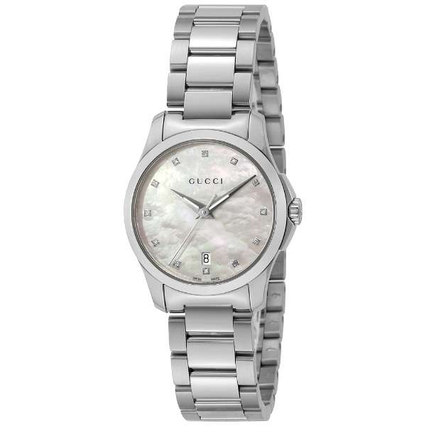 Gucci G Timeless Diamonds Mother of Pearl Dial Silver Steel Strap Watch For Women - YA126542 Buy Now By Gucci