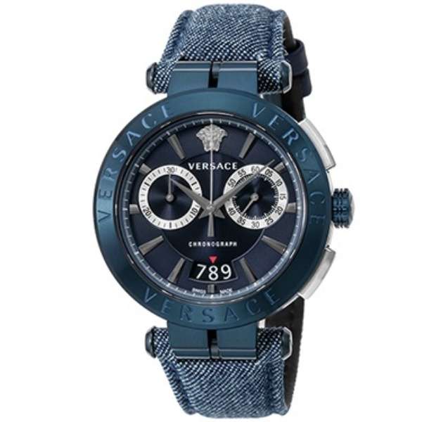 Versace Aion Chronograph Blue Dial Blue Leather Strap Watch for Men - VBR070017 Buy Now By Versace