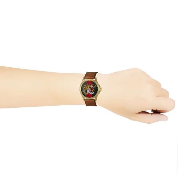 Gucci Le Marche Des Merveilles Red & Green Dial Brown Leather Strap Unisex Watch - YA126497 Buy Now By Gucci