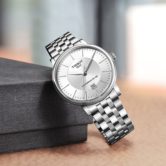 Tissot T Classic Carson Premium Powermatic 80 White Dial Silver Steel Strap Watch For Men - T122.407.11.031.00 Buy Now By Tissot