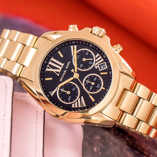Michael Kors Bradshaw Chronograph Black Dial Gold Steel Strap Watch For Women - MK6959 Buy Now By Michael Kors