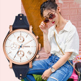 Fossil Original Boyfriend Chronograph White Dial Navy Blue Leather Strap Watch for Women - ES3838 Buy Now By Fossil