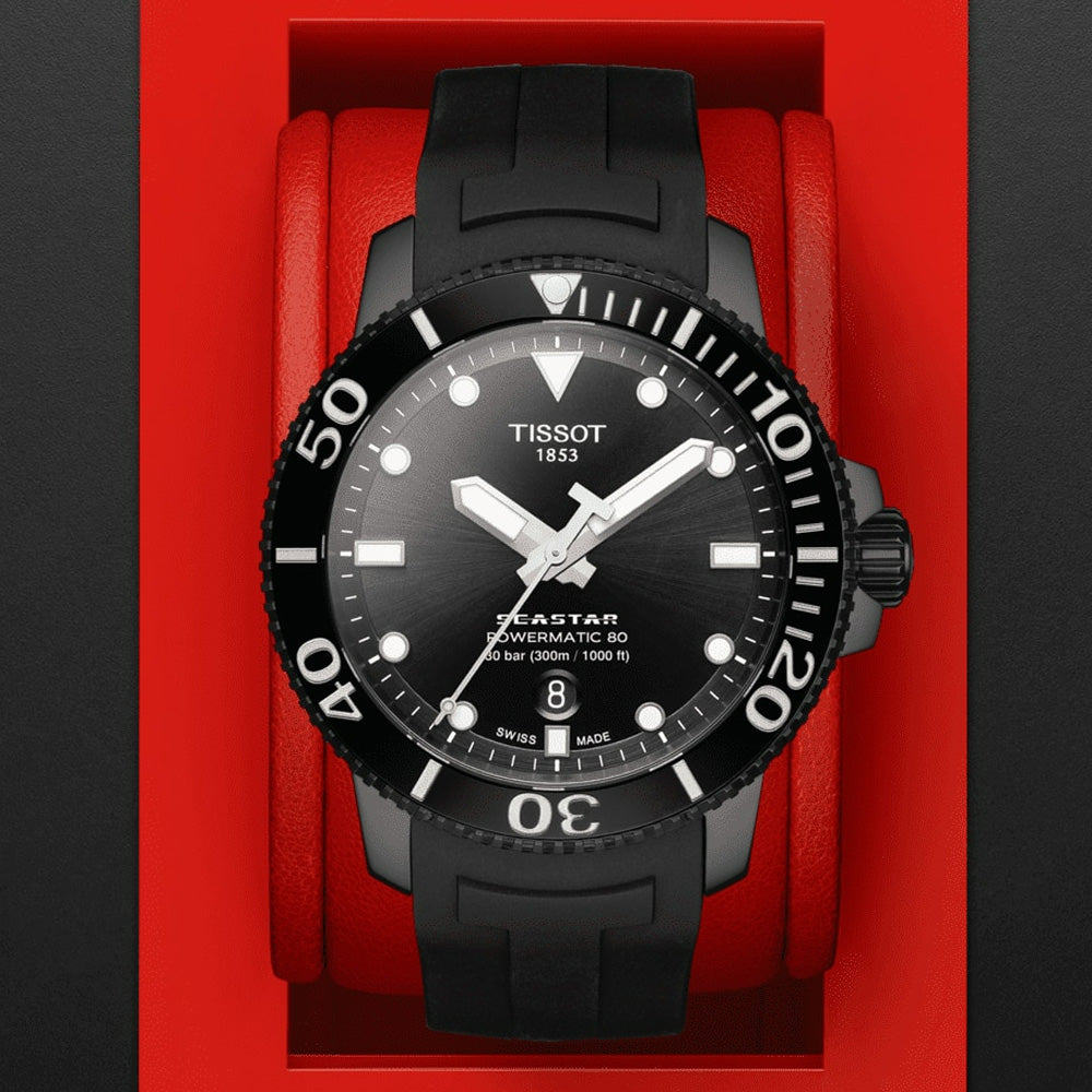 Tissot Seastar 1000 Powermatic 80 Black Dial Black Rubber Strap Watch For Men - T120.407.37.051.00 Buy Now By Tissot