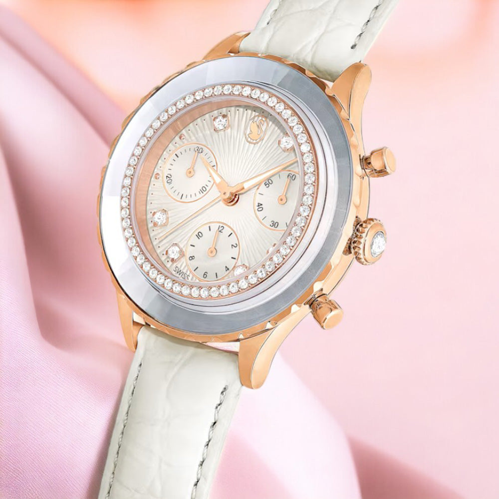 Swarovski Octea Chrono Crystals White Dial White Leather Strap Watch for Women - 5671150 Buy Now By Swarovski