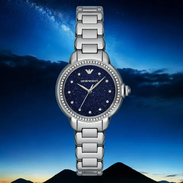 Emporio Armani Mia Three Hand Crystals Blue Dial Silver Steel Strap Watch For Women - AR11630 Buy Now By Emporio Armani