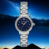 Emporio Armani Mia Three Hand Crystals Blue Dial Silver Steel Strap Watch For Women - AR11630 Buy Now By Emporio Armani