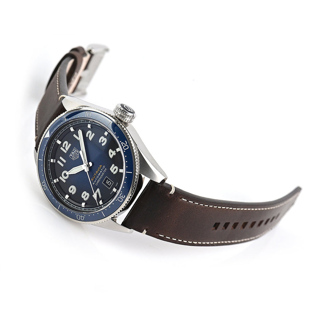 Tag Heuer Autavia Calibre 5 Automatic Blue Dial Brown Leather Strap Watch for Men - WBE5116.FC8266 Buy Now By Tag Heuer