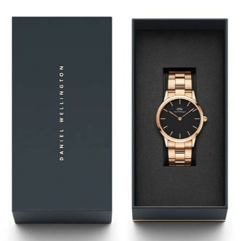 Daniel Wellington Iconic Link Black Dial Rose Gold Steel Strap Watch for Women - DW00100210 Buy Now By Daniel Wellington