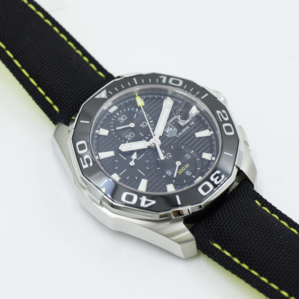 Tag Heuer Aquaracer Automatic Chronograph Black Dial Black Nylon Strap Watch for Men - CAY211A.FC6361 Buy Now By Tag Heuer