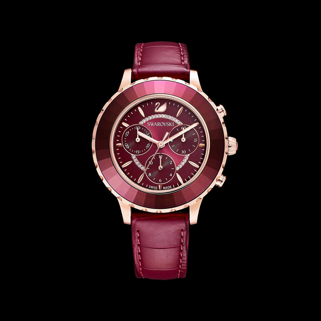 Swarovski Octea Lux Chrono Red Dial Red Leather Strap Watch for Women - 5547642 Buy Now By Swarovski