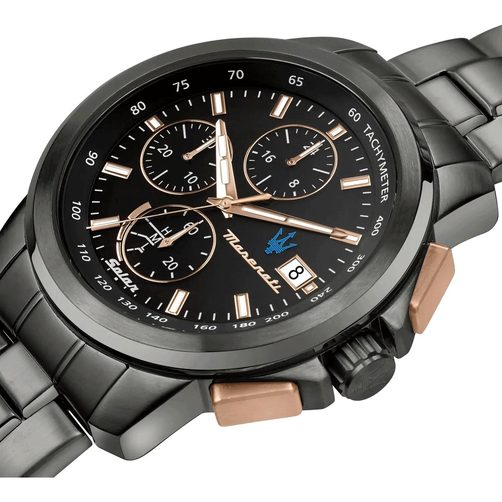 Maserati Successo Solar Black Dial Grey Steel Strap Watch For Men - R8873645001 Buy Now By Maserati