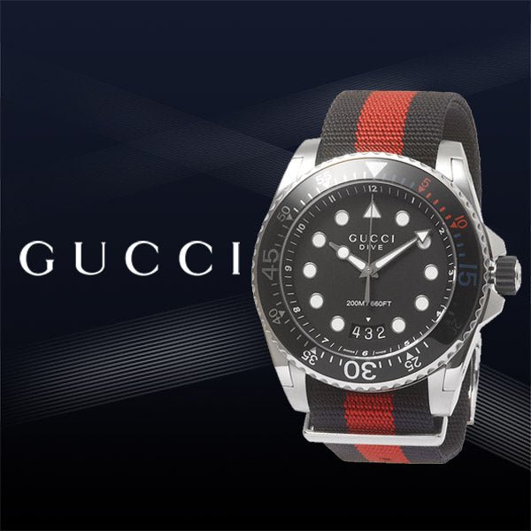 Gucci Dive Black Dial Red & Blue Nylon Strap Watch For Men - YA136210 Buy Now By Gucci