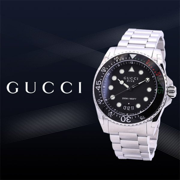Gucci Dive Analog Black Dial Silver Steel Strap Watch For Men - YA136208 Buy Now By Gucci