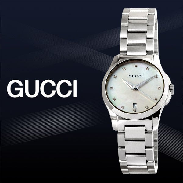 Gucci G Timeless Diamonds Mother of Pearl Dial Silver Steel Strap Watch For Women - YA126542 Buy Now By Gucci