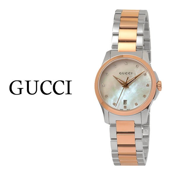 Gucci G Timeless Diamonds Mother of Pearl Dial Two Tone Steel Strap Watch For Women - YA126544 Buy Now By Gucci