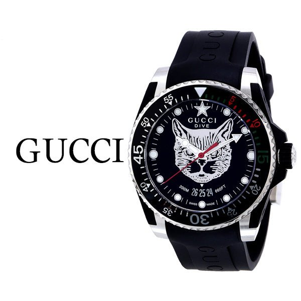 Gucci Dive Feline Black Dial Black Rubber Strap Watch For Men - YA136320 Buy Now By Gucci