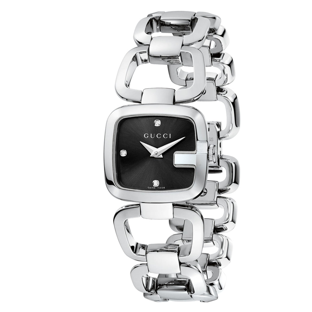 Gucci G Diamonds Black Dial Silver Steel Strap Watch For Women - YA125509 Buy Now By Gucci