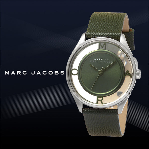 Marc Jacobs Tether Transparent Green Dial Green Leather Strap Watch for Women - MBM1378 Buy Now By Marc Jacobs