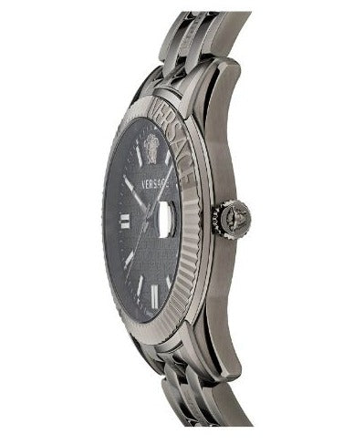 Versace Greca Time Quartz Black Dial Grey Steel Strap Watch for Men - VE3K00622 Buy Now By Versace