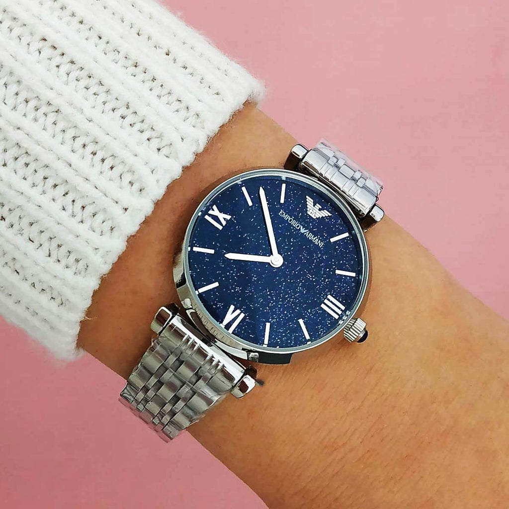 Emporio Armani Gianni T Bar Dark Blue Dial Silver Stainless Steel Watch For Women - AR11091 Buy Now By Emporio Armani