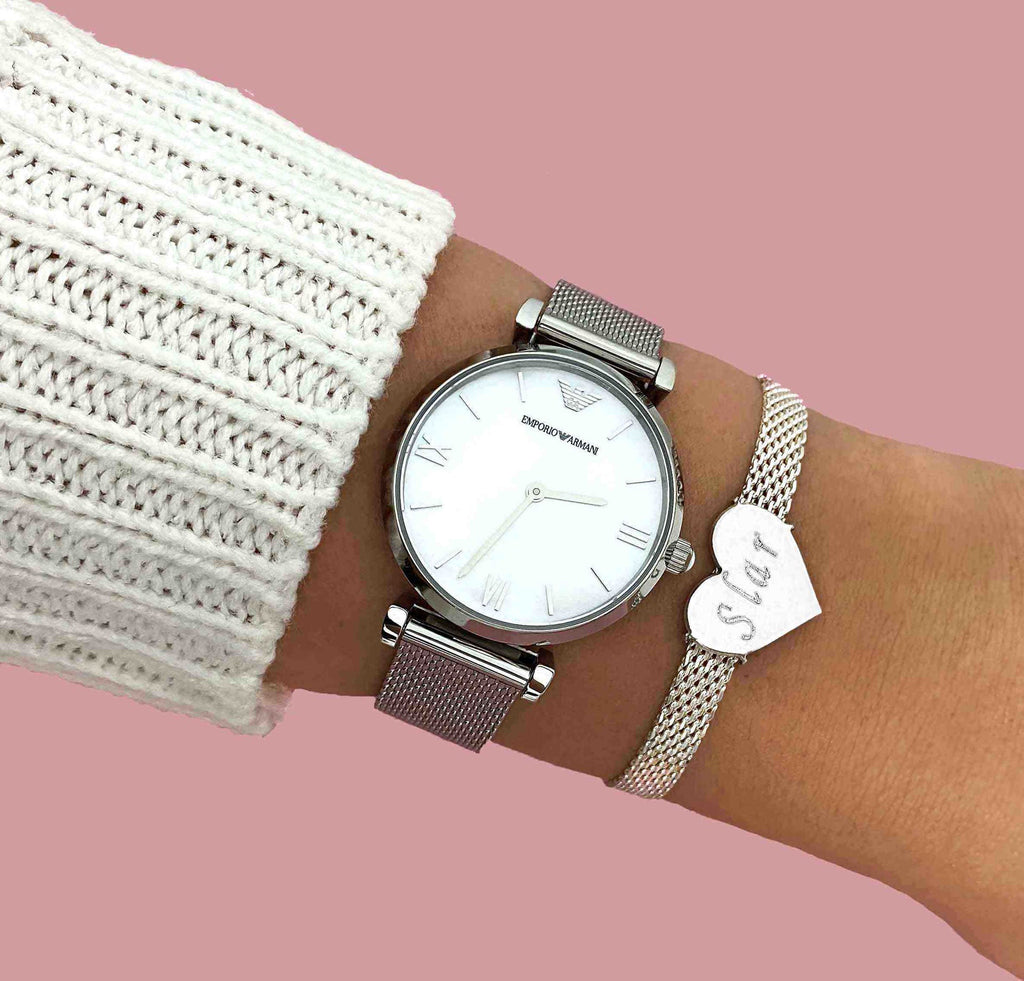 Emporio Armani Gianni T Bar Mother of Pearl Dial Silver Steel Strap Watch For Women - AR1955 Buy Now By Emporio Armani