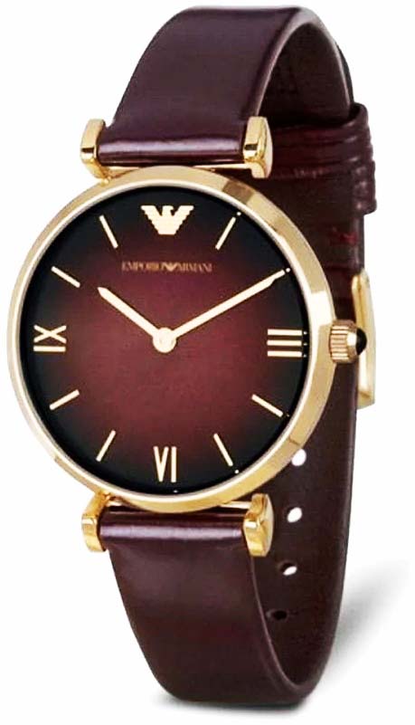 Emporio Armani Gianni T Bar Burgundy Dial Burgundy Leather Strap Watch For Women - AR1757 Buy Now By Emporio Armani