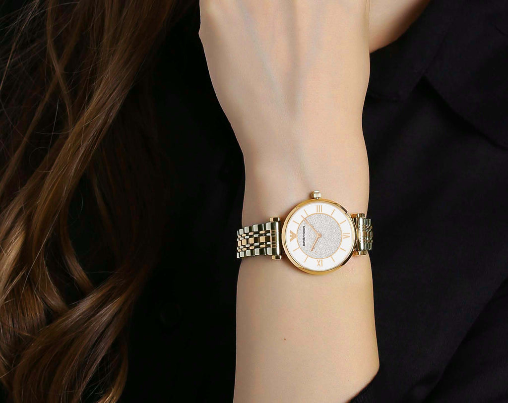 Emporio Armani Gianni T Bar Analog White Dial Two Tone Steel Strap Watch For Women - AR2076 Buy Now By Emporio Armani