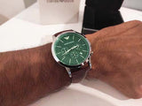 Emporio Armani Renato Chronograph Green Dial Brown Leather Strap Watch For Men - AR2493 Buy Now By Emporio Armani