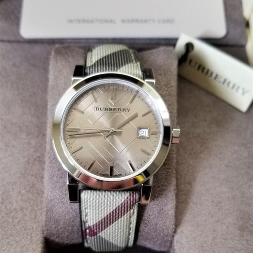 Burberry The City Grey Dial Checked Grey Leather Strap Watch for Women - BU9118 Buy Now By Burberry