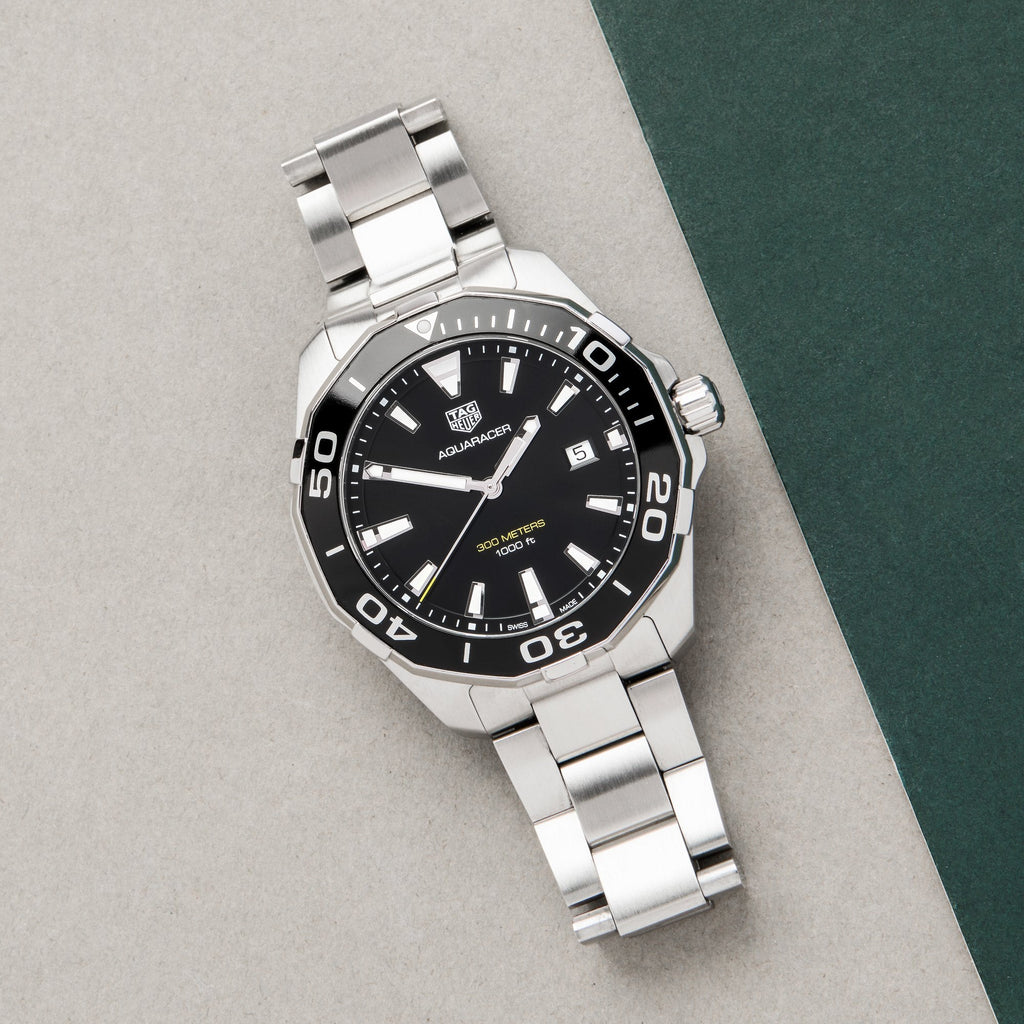 Tag Heuer Aquaracer Quartz Black Dial Silver Steel Strap Watch for Men - WAY101A.BA0746 Buy Now By Tag Heuer