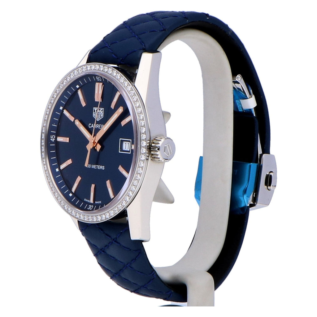 Tag Heuer Carrera Quartz Diamonds Blue Dial Blue Leather Strap Watch for Women - WAR1114.FC6391 Buy Now By Tag Heuer