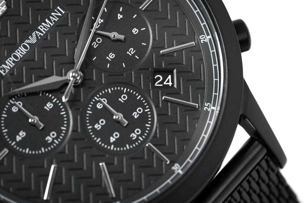 Emporio Armani Renato Chronograph Black Dial Black Mesh Bracelet Watch For Men - AR2498 Buy Now By Emporio Armani