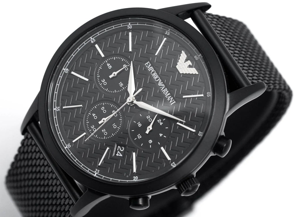Emporio Armani Renato Chronograph Black Dial Black Mesh Bracelet Watch For Men - AR2498 Buy Now By Emporio Armani